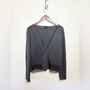 Krizia Maglia charcoal grey knit cardigan sweater pockets size IT 48/ US L